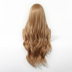 Golden Honey Blonde Long Wavy Wig with Wispy Bangs 30