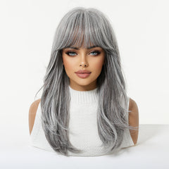 Silver Ash Layered Wig with Airy Bangs 18
