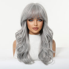 Icy Silver Glam Waves Wig with Airy Bangs 20