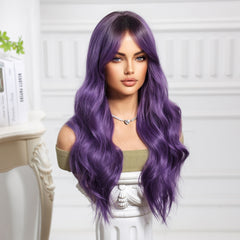 Ombre Purple with Bangs Long Wavy 2