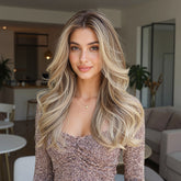 AuraTress PREMIUM BLEND Dark Root Beige Blonde Layered Blowout 18