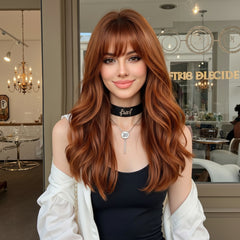 Autumn Copper Waves Wig with Wispy Bangs