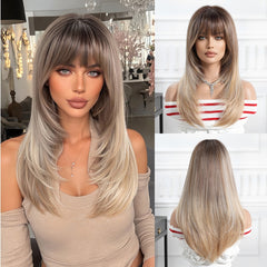 Light Brown Top to Blonde End with Bangs Curly 22