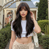 Dark Brown with Bangs Long Curly 24