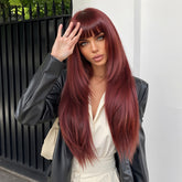 Wine Red - Straight with bangs Long 28