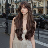 Dark Chocolate Brown with Wispy Bangs Long Waves 26