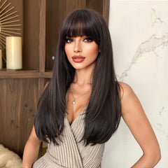 Brown with Bangs Straight Long 22