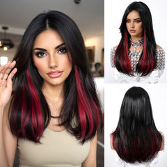 Black with Vibrant Red Highlights Straight Long 18