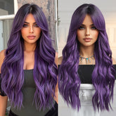 Ombre Purple with Bangs Long Wavy 2