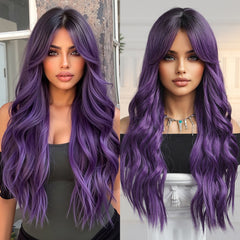 Ombre Purple with Bangs Long Wavy 2