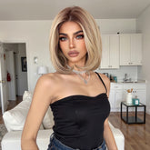 AuraTress MONO Blonde with Wine Red Roots Short Bob 10