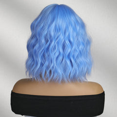 Pastel Blue Wavy Bob with Full Bangs 12
