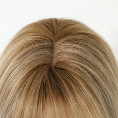 Platinum Blonde with Brown Roots Long Straight with Bangs  26