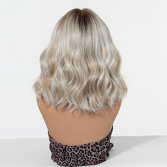 LaceFront Creamy Ash Blonde with Dark Roots Wavy 14