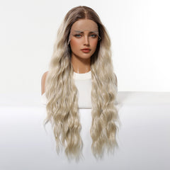 LaceFront Champagne Blonde with Dark Root Loose Waves 30