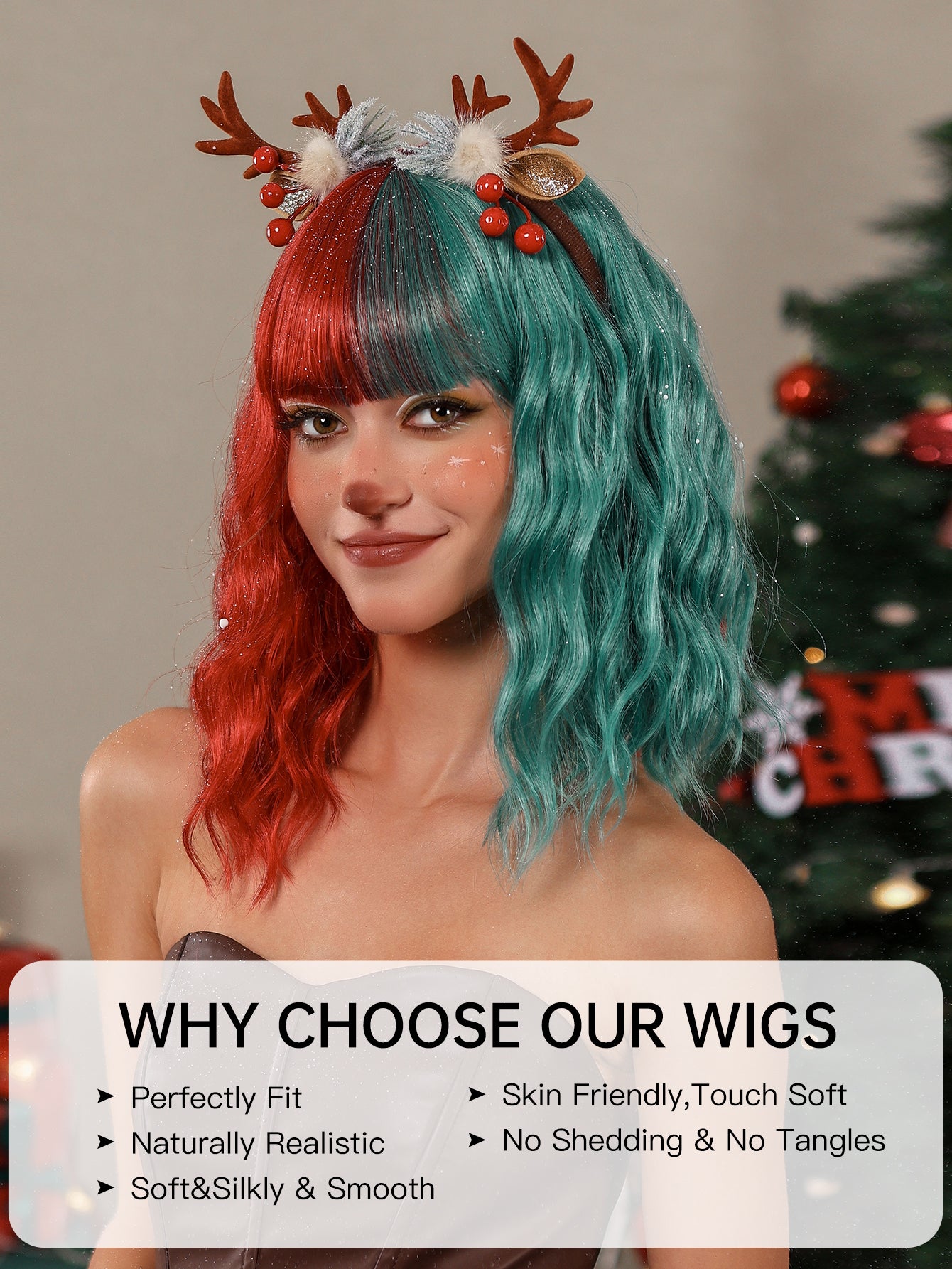 Red and Green Christmas Style Medium Wavy 14