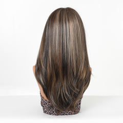 LaceFront Chocolate Brown with Caramel Highlights Layered Straight 20