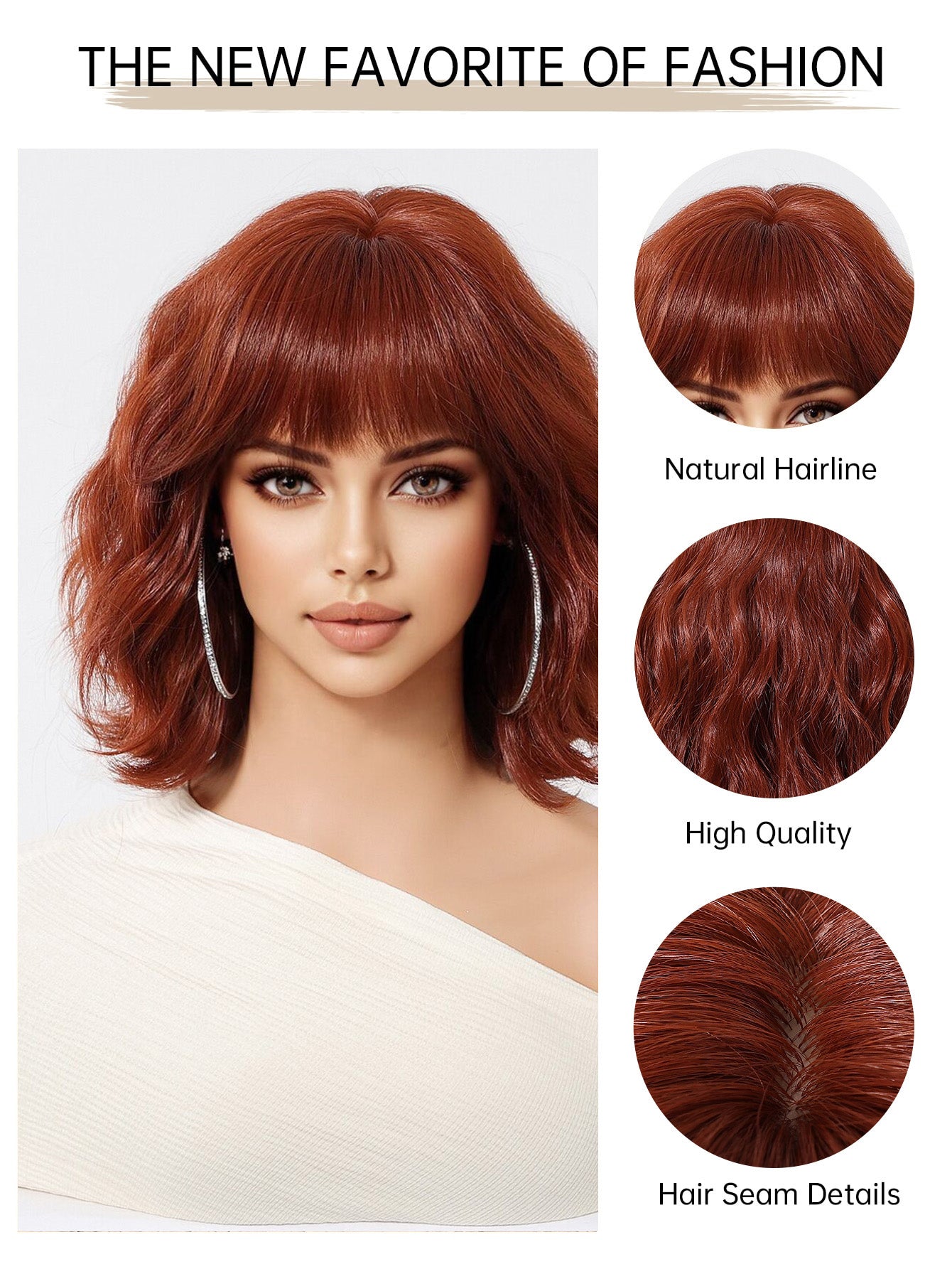 Copper Red Bob-Style Wavy with Bangs Medium 10
