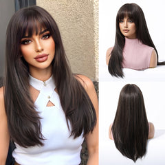 Brown with Bangs Straight Long 22