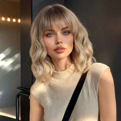 Brown Roots to Sandy Brown Bob-Style Wavy 12