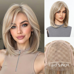 AuraTress MONO Sandy Beige Blonde Side Part Layered Bob 12