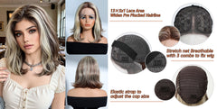 AuraTress 100% Human Hair Ash Blonde Lob with Dark Root 11