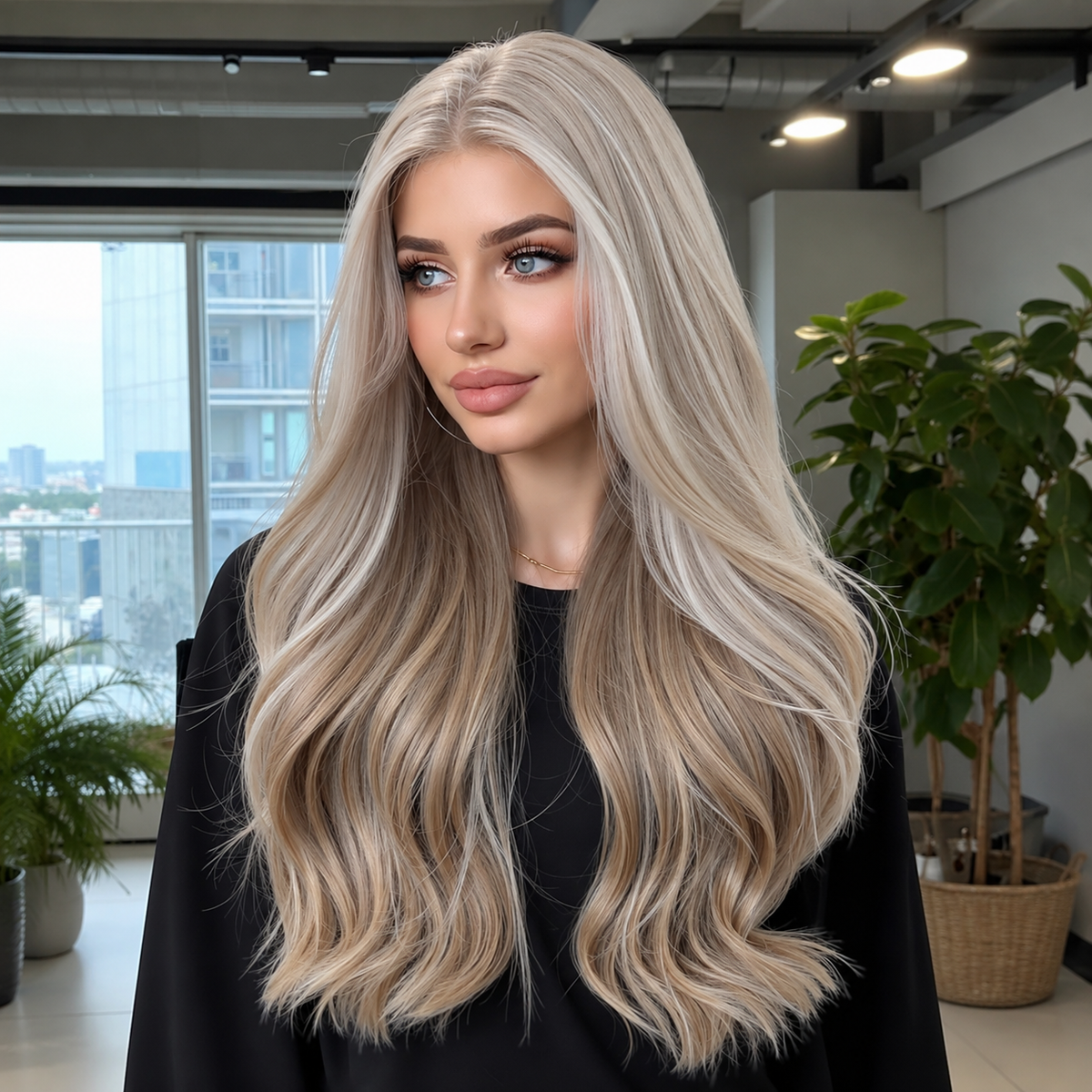 LaceFront Champagne Beige Blonde Long Soft Waves 24