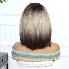 Dark Brown Roots to Ash blonde with Bangs Bob-Style Medium 12