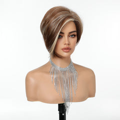 Caramel Toffee Brown with Blonde Highlights Layered Pixie Bob 8