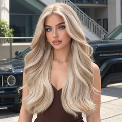 LaceFront Moonstone Blonde Long Layered Waves 22