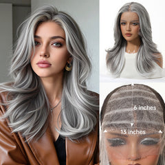 LaceFront Salt & Pepper Silver Long Layered Blowout 20