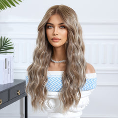 Ash Blonde with Bangs Long Wavy 24