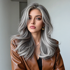 LaceFront Salt & Pepper Silver Long Layered Blowout 20