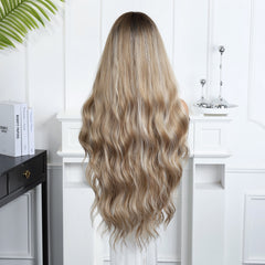 Ash Blonde Long Wavy with Bangs 28