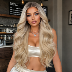LaceFront Shadow Root Champagne Blonde Body Long Wave 28