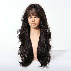 Dark Brown Long Waves with Wispy Bangs 24
