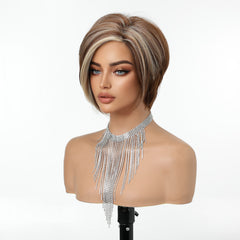 Caramel Toffee Brown with Blonde Highlights Layered Pixie Bob 8