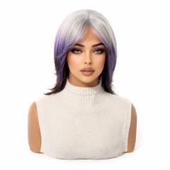 Silver Purple Ombre Medium Layered Straight 14