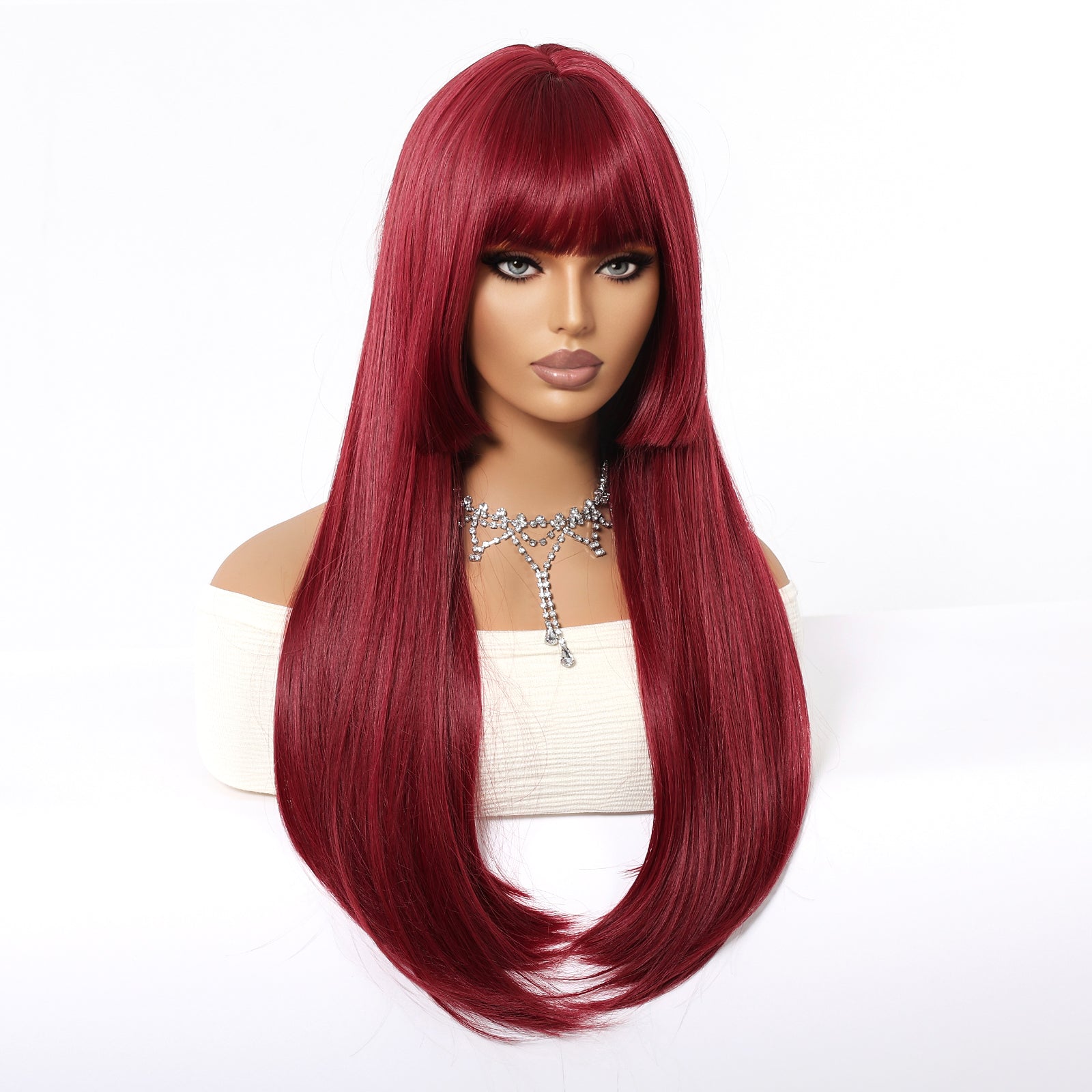 Wine Red with Bangs Long Staight 26