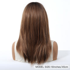 Ash Brown with Bangs Straight Layers 18