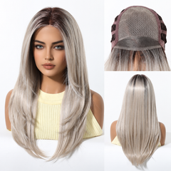 AuraTress MONO Dark Root Icy Platinum Blonde Long Layered Straight 20