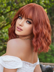 Copper Auburn Wavy Bob with Wispy Bangs 12