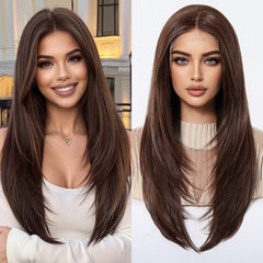 LaceFront Dark Chocolate Brown Long Feathered Layers 22