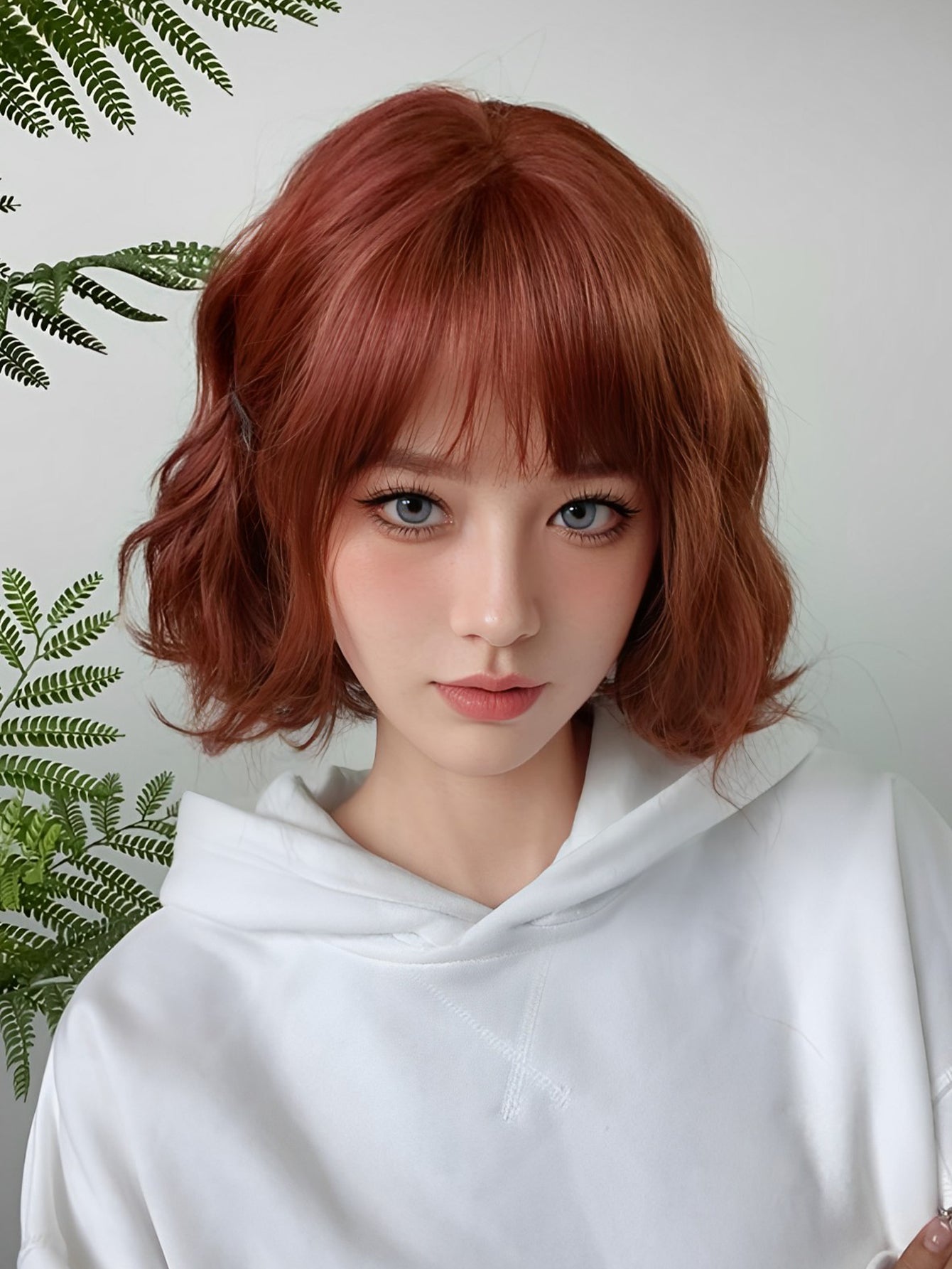 Copper Red Bob-Style Wavy with Bangs Medium 10