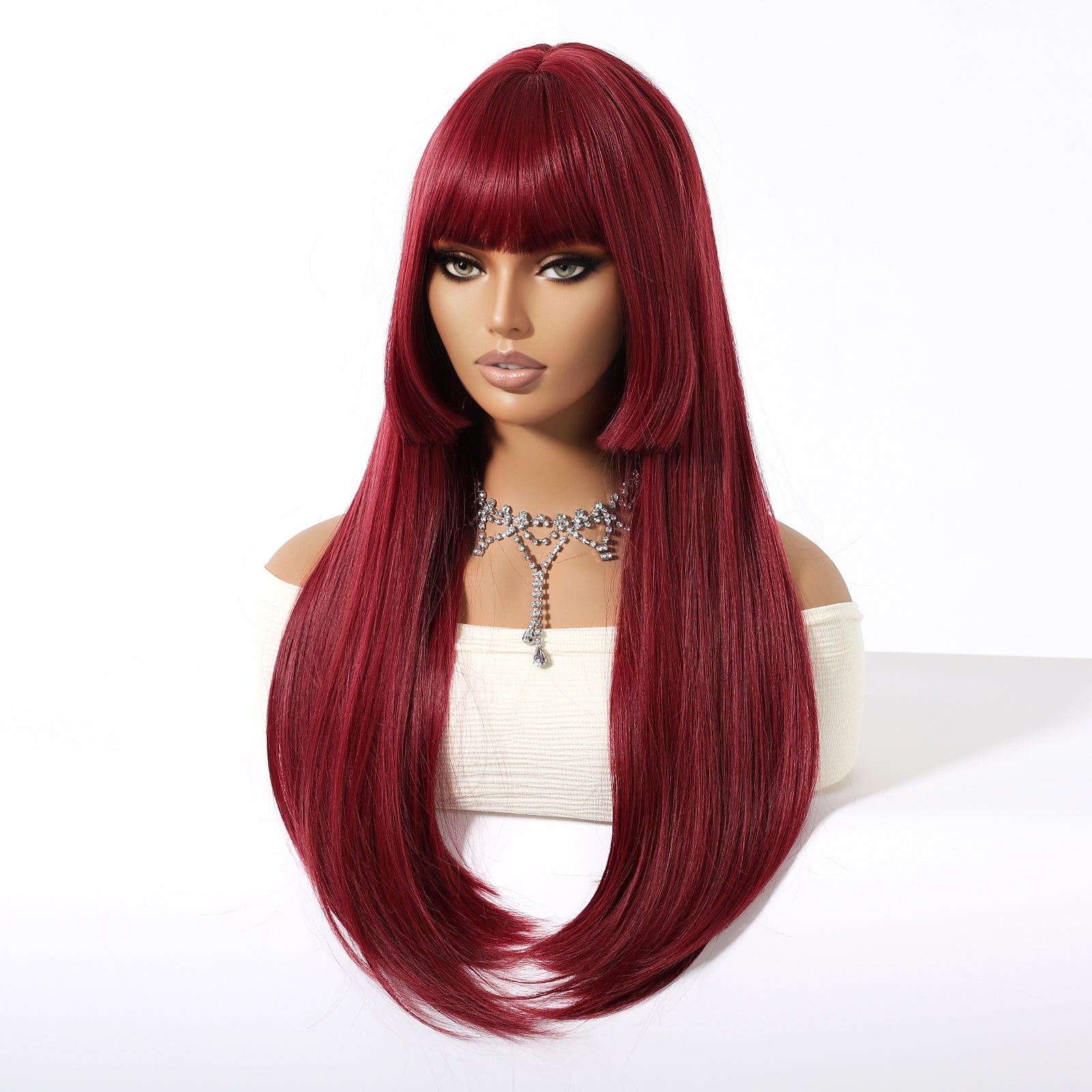 Wine Red with Bangs Long Staight 26