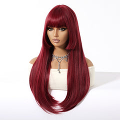 Burgundy Long Straight with Bangs 26