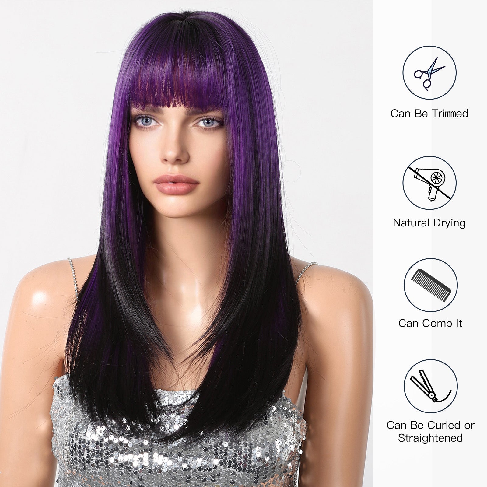 Purple with Dark Ends Straight Long 24