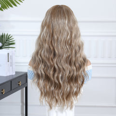 Ash Blonde with Bangs Long Wavy 24