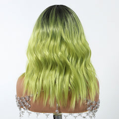 Black Root Lime Green Ombre Medium Wavy 16