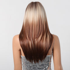 Champagne Blonde Ombre Brown Long Straight with Bangs 24